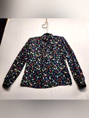 ⭐️Vintage 80s Anna Kriste Mock Neck Feather Blouse Secretary Silky Feel Size 12